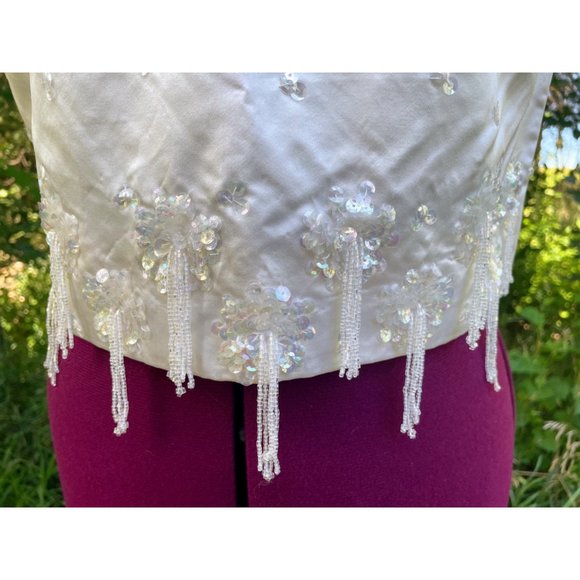 Vintage 1960s Satin Silk glass dangle Bead  Formal Top Tank Hong Kong - Picture 14 of 16